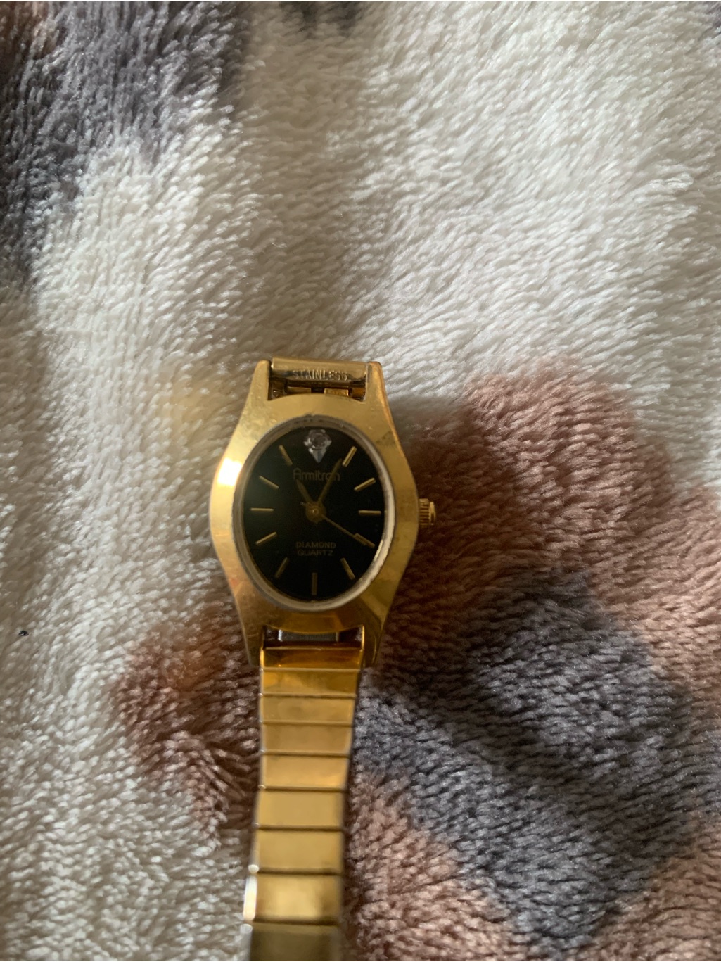 Armitron Gold Tone With Black Dial Womens Watch On Stretch Bracelet